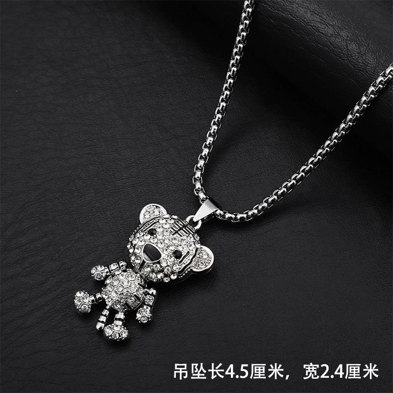 XiaoboACC Kalung Rantai Panjang Liontin Robot Bahan Stainless Steel Gaya Hip Hop - 60CM