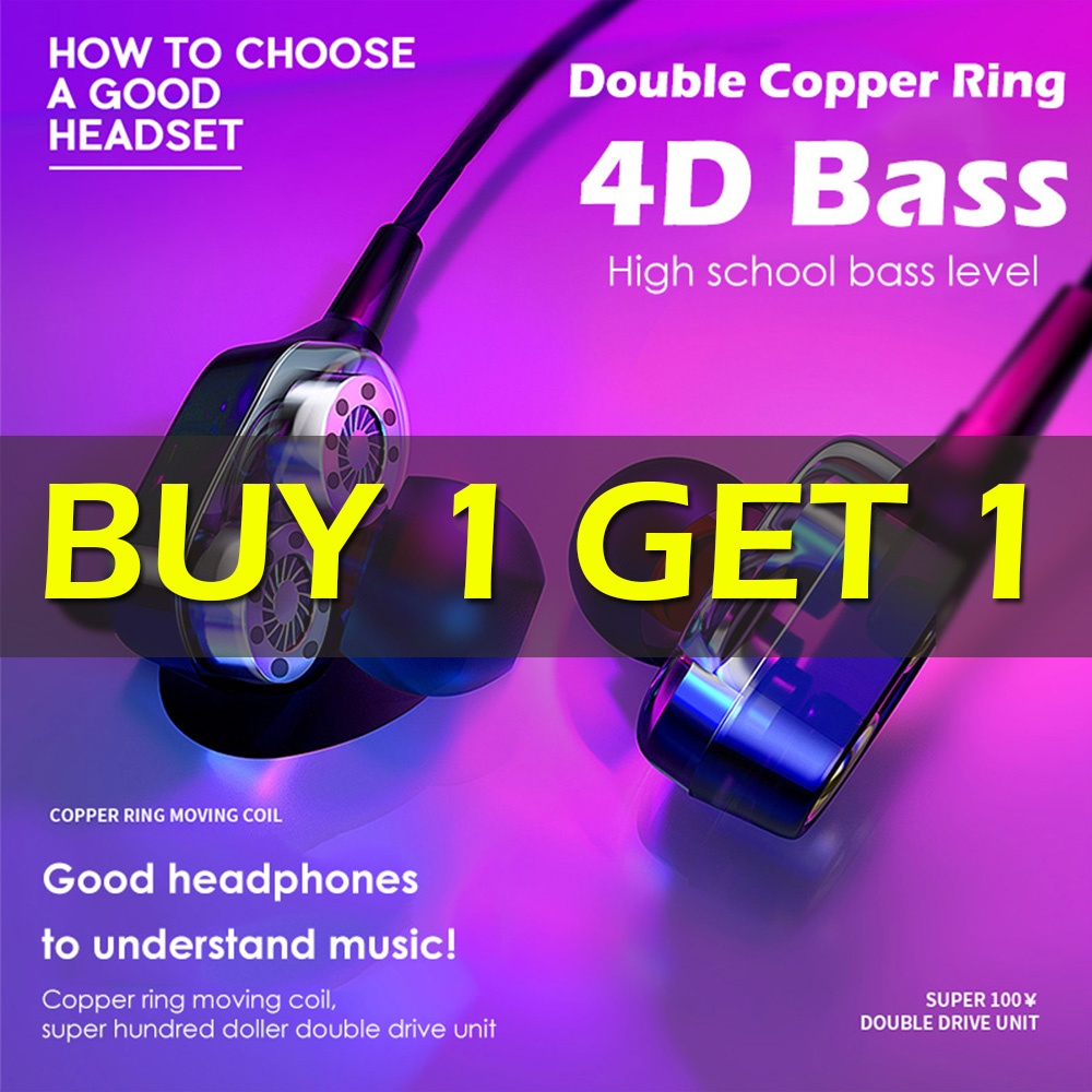 (Buy 1 Take 1) Earphone In Ear Stereo Bass Dengan Kabel + Jack 3.5mm + Mic