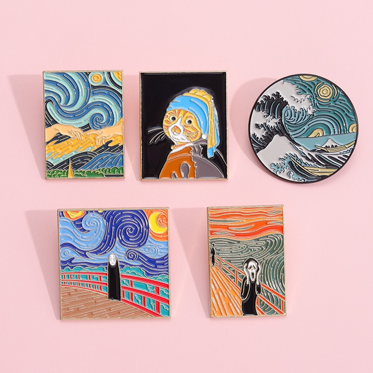 Van Gogh Langit Berbintang Enamel Pin Bros Terkenal Dibingkai Bros Lencana Kerah Pin Lukisan Minyak Seni Perhiasan Aksesoris Hadiah Untuk Teman