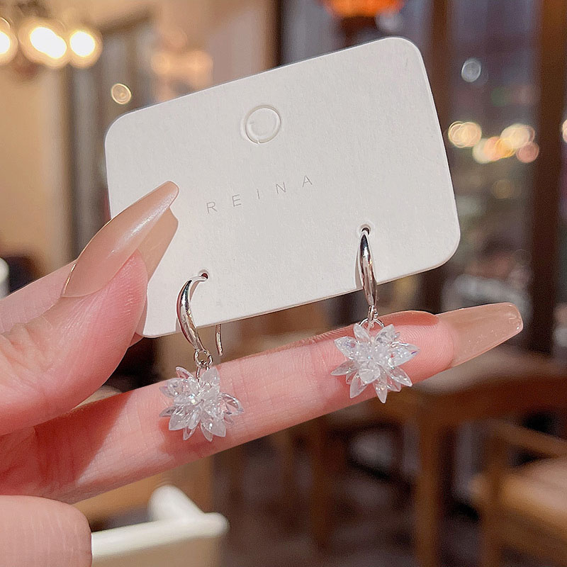 Jarum Perak925 Super Cute Gaya Baru Es Bunga Kristal Anting Kait Telinga