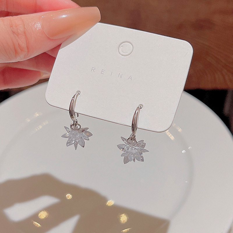 Jarum Perak925 Super Cute Gaya Baru Es Bunga Kristal Anting Kait Telinga