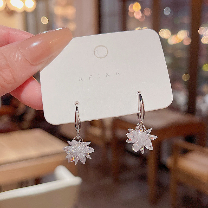 Jarum Perak925 Super Cute Gaya Baru Es Bunga Kristal Anting Kait Telinga