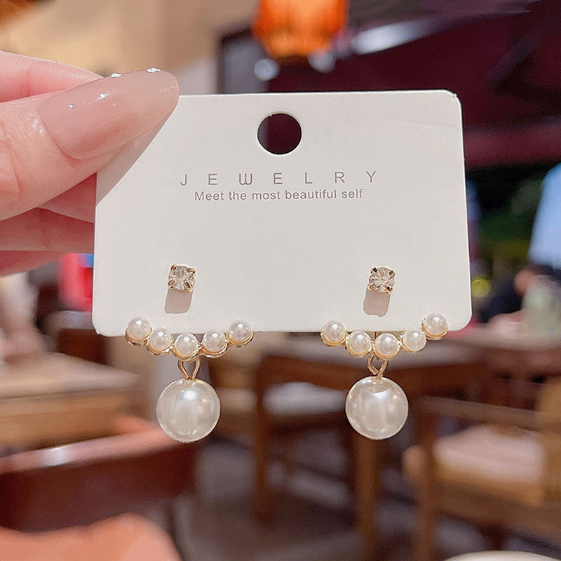 Jarum Perak925 Lucu Anting Mutiara Wanita Zirkon Stud Earrings