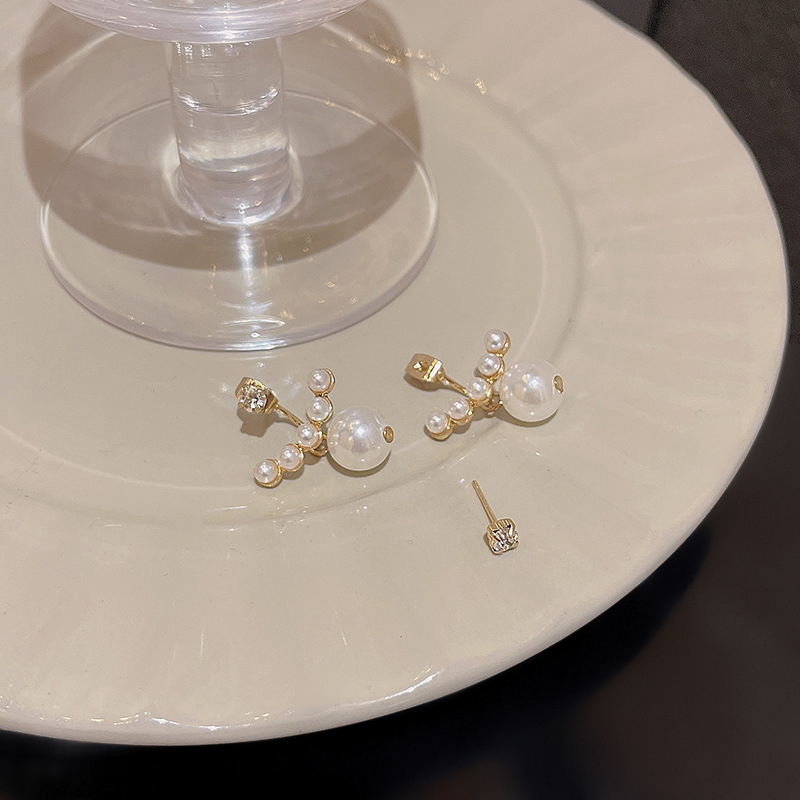 Jarum Perak925 Lucu Anting Mutiara Wanita Zirkon Stud Earrings