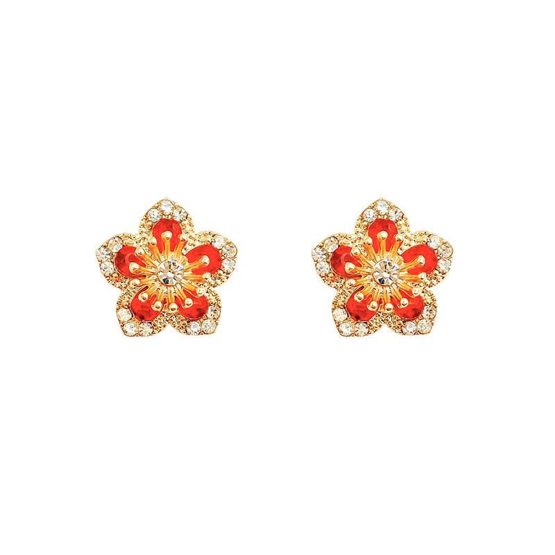 925jarum Perak Indah Berlian Merah Bunga Padi Manik Anting Zirkon Telinga Studs