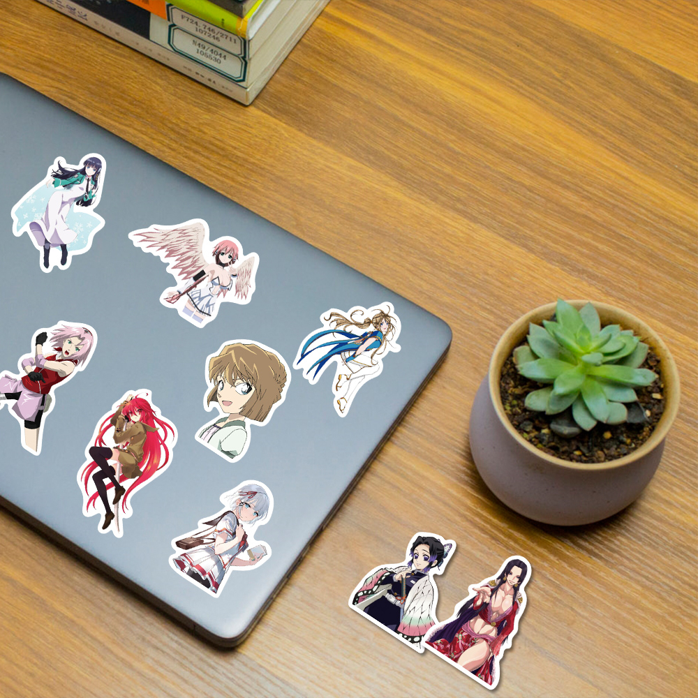 [In Stock] 52pcs Stiker Kartun anime Perempuan Helm laptop Tahan Air Stiker Hias