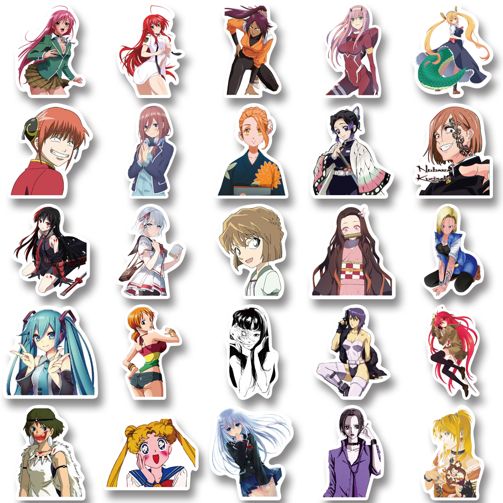 [In Stock] 52pcs Stiker Kartun anime Perempuan Helm laptop Tahan Air Stiker Hias