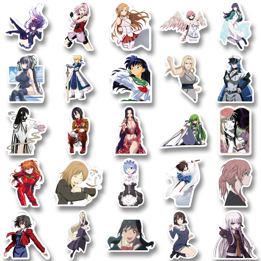 [In Stock] 52pcs Stiker Kartun anime Perempuan Helm laptop Tahan Air Stiker Hias