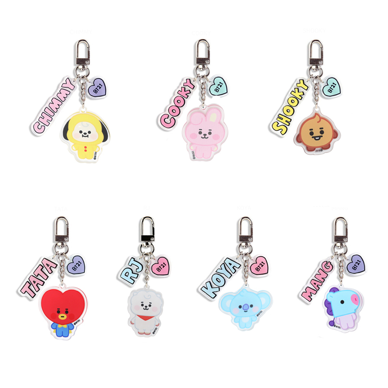 Gantungan Kunci Kartun Untuk Pria Dan Wanita BTS BT21 Lovely Car Bag Doll Pendant Key Chain Gantungan Kunci