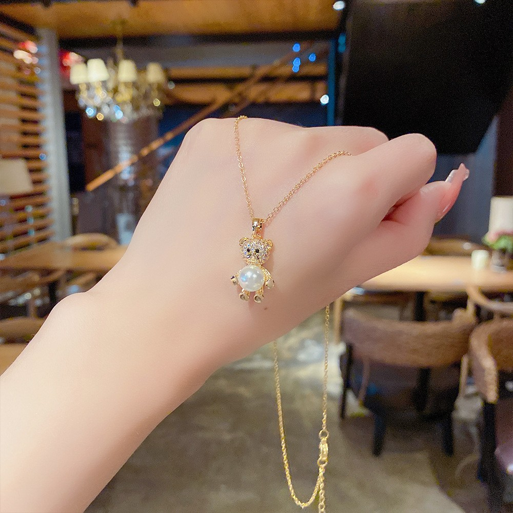 XiaoboACC Kalung Rantai Titanium Steel Lapis Emas 18K Liontin Mickey Mouse Hias Kristal Zircon Butterfly