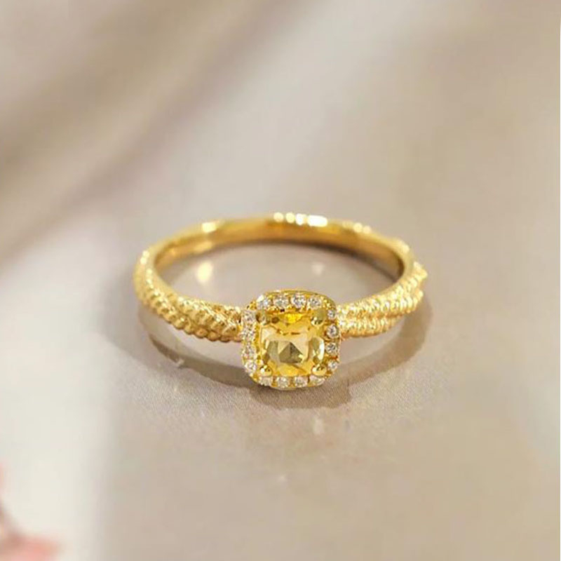 [ACKER] Cincin Emas 18K Citrine Yellow Cubic Zirconia Titanium Stainless Diamond AAA+Zircon Untuk Wanita