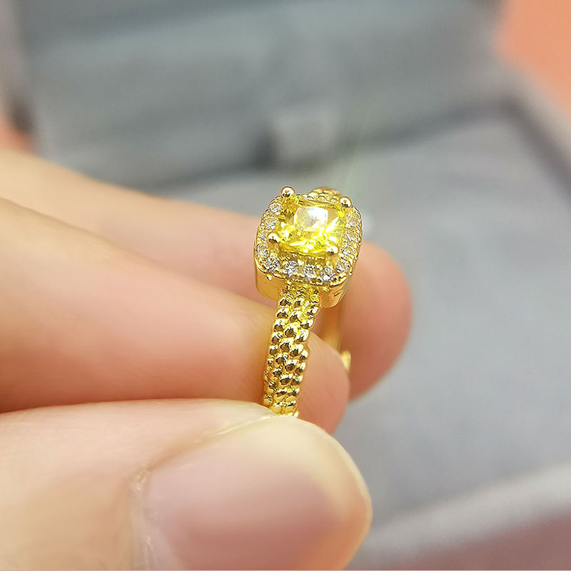 [ACKER] Cincin Emas 18K Citrine Yellow Cubic Zirconia Titanium Stainless Diamond AAA+Zircon Untuk Wanita