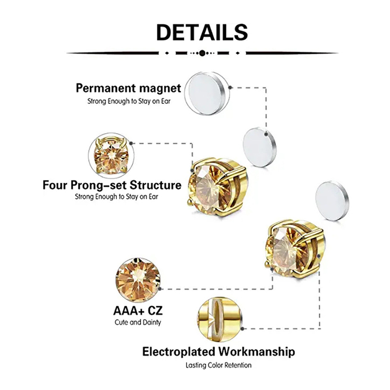 [ACKER] 6/8mm 1pasang925 Perak Cubic Zirconia Titanium Stainless Berlian AAA+Zircon Magnetik Tanpa Tindik Telinga Stud Earrings Untuk Wanita Pria