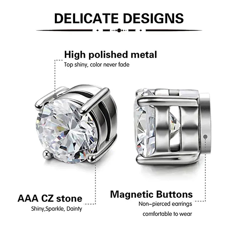 [ACKER] 6/8mm 1pasang925 Perak Cubic Zirconia Titanium Stainless Berlian AAA+Zircon Magnetik Tanpa Tindik Telinga Stud Earrings Untuk Wanita Pria