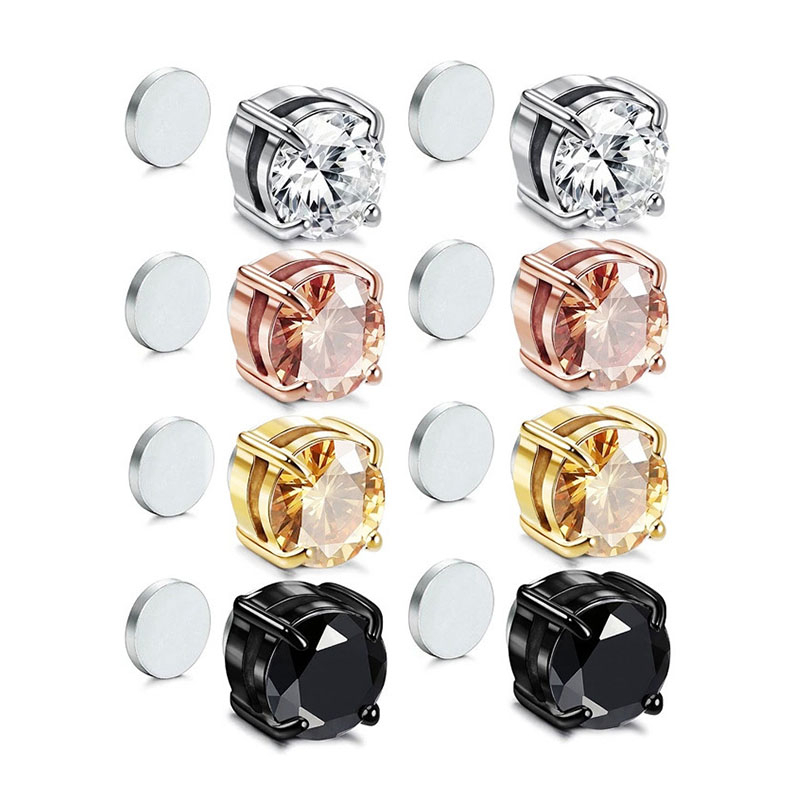 [ACKER] 6/8mm 1pasang925 Perak Cubic Zirconia Titanium Stainless Berlian AAA+Zircon Magnetik Tanpa Tindik Telinga Stud Earrings Untuk Wanita Pria