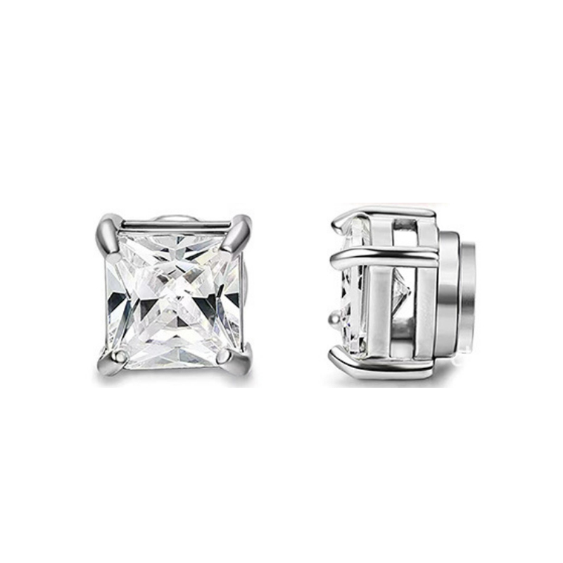 [ACKER] 6/8mm 1pasang925 Perak Cubic Zirconia Titanium Stainless Berlian AAA+Zircon Magnetik Tanpa Tindik Telinga Square Stud Earrings Untuk Wanita Pria