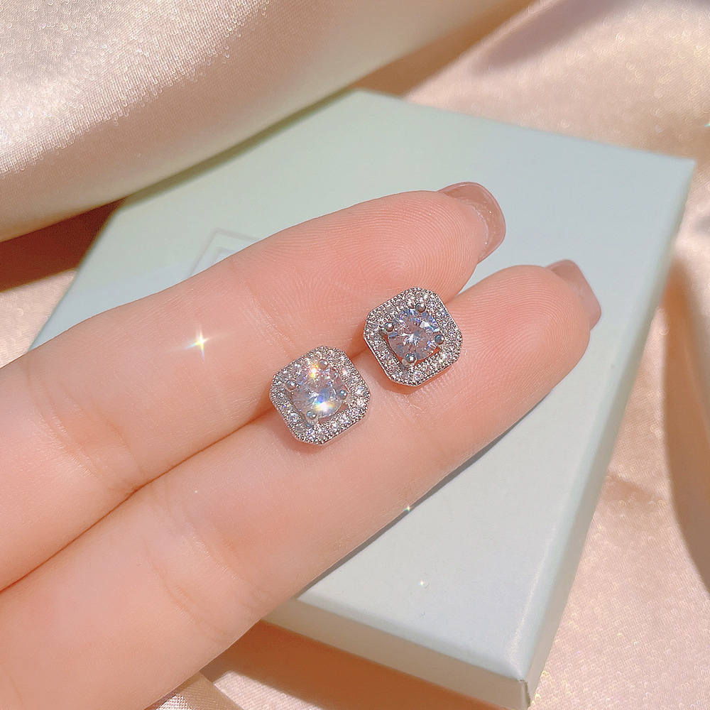 [ACKER] Set Kalung Anting Cincin Perak925 Cubic Zirconia Titanium Anti Karat Diamond AAA+Zircon Square Untuk Wanita