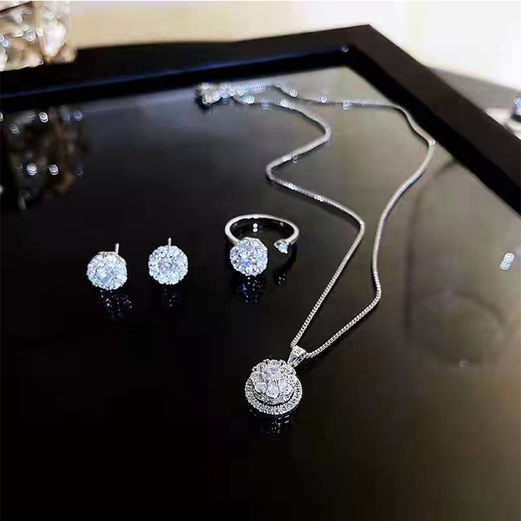 [ACKER] Set Kalung Anting Cincin Perak925 Cubic Zirconia Titanium Anti Karat AAA+Zircon Snowflake Untuk Wanita