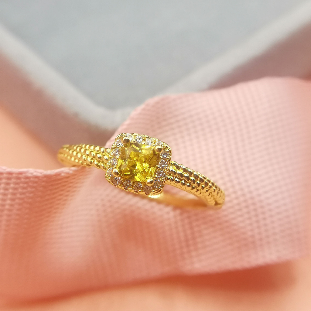 [ACKER] Cincin Emas 18K Citrine Yellow Cubic Zirconia Titanium Stainless Diamond AAA+Zircon Untuk Wanita