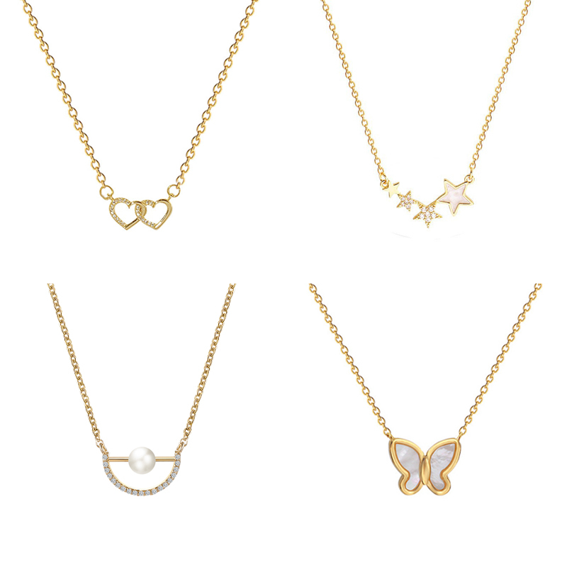 XiaoboACC Kalung Rantai Klavikula Bahan Titanium Steel Lapis Emas 18K Dengan Liontin Hati Ukuran Untuk Wanita - 38CM + 6CM