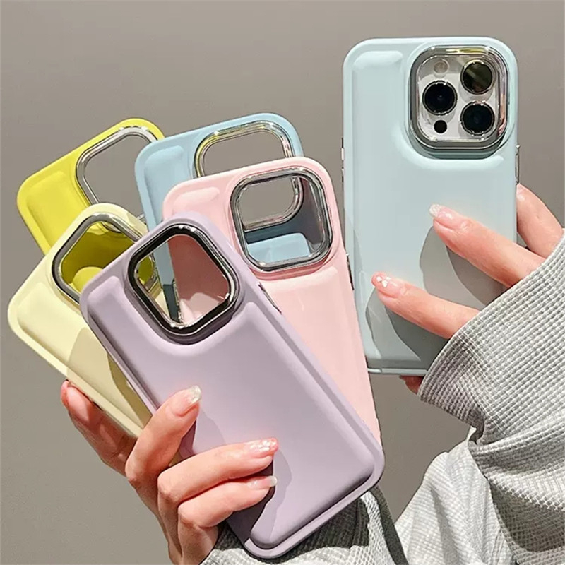 IPHONE Casing Ponsel Lensa Kamera Plating Warna Solid Kompatibel Untuk Iphone 11 12 13 14 Pro Max 14 Plus Bantal Udara Silikon Shockproof Soft Cover