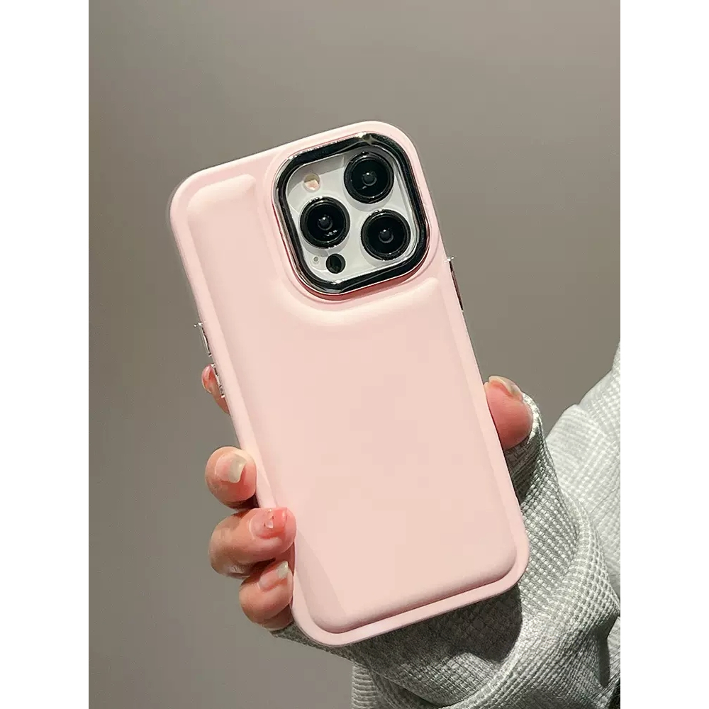 IPHONE Casing Ponsel Lensa Kamera Plating Warna Solid Kompatibel Untuk Iphone 11 12 13 14 Pro Max 14 Plus Bantal Udara Silikon Shockproof Soft Cover