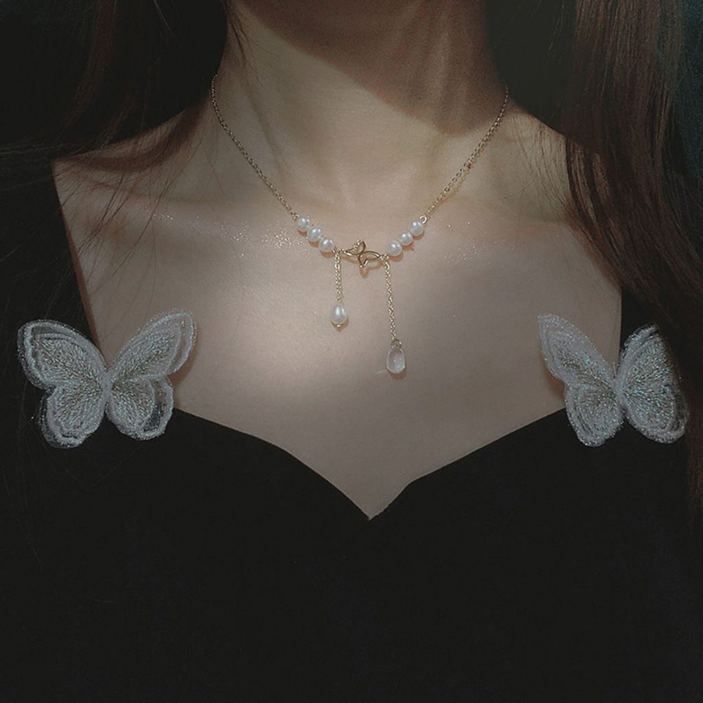 Butterfly Kalung Adjustable Mutiara Imitasi Indah Dekoratif Wanita Elegan Klavikula Rantai Pesona Perhiasan Hadiah