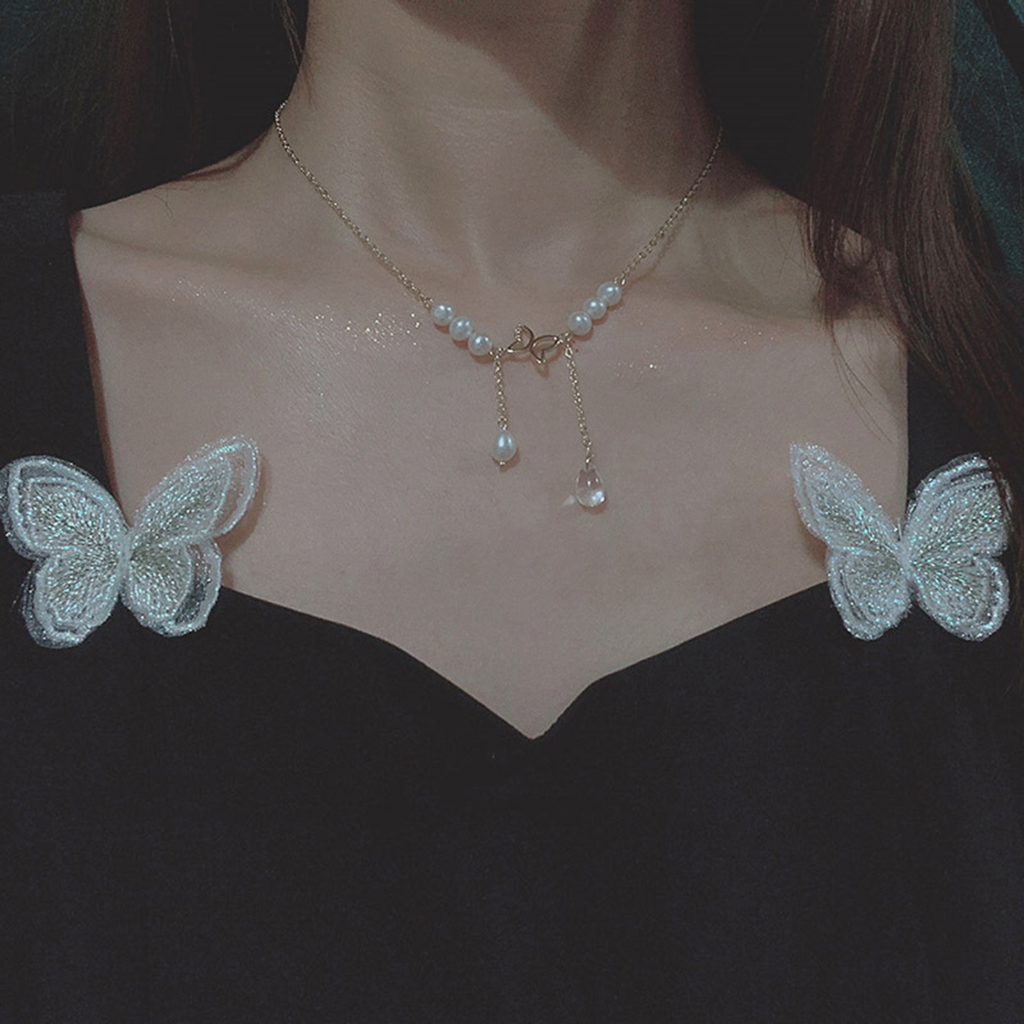 Butterfly Kalung Adjustable Mutiara Imitasi Indah Dekoratif Wanita Elegan Klavikula Rantai Pesona Perhiasan Hadiah