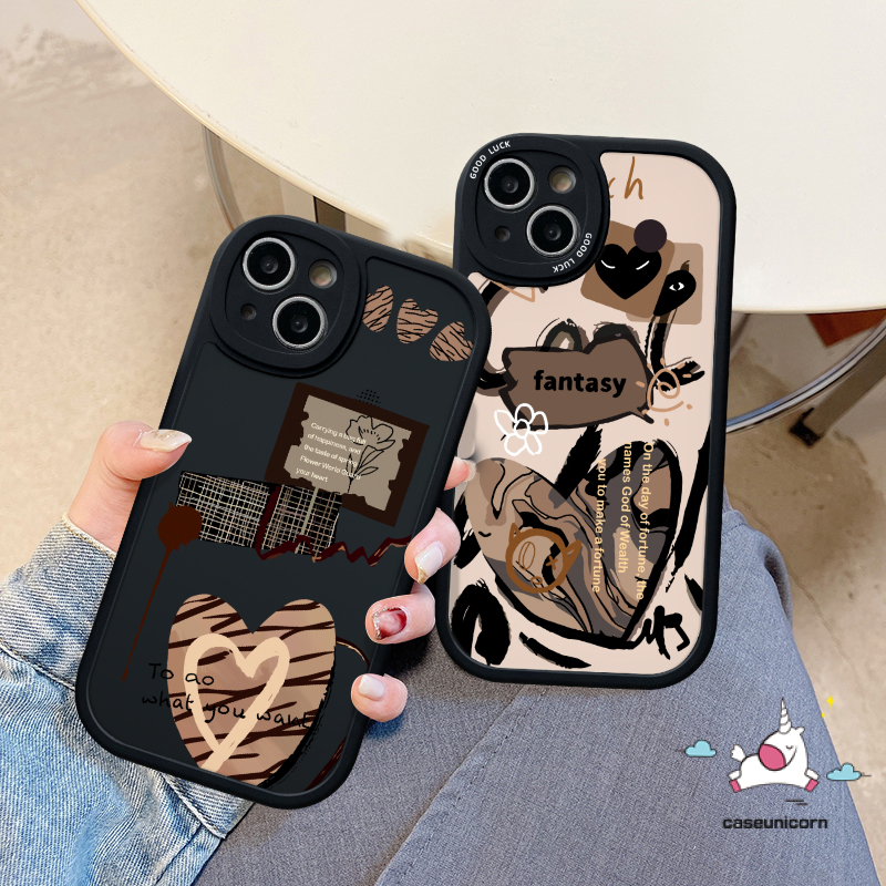 Ins Graffiti Love Heart Back Case Kompatibel Untuk iPhone 7plus 11 14 12 13 Pro Max XR 6 6s 7 8 plus X XS Max SE 2020 Trendi Merek Comme des Garcons Tpu Soft Cover Cases