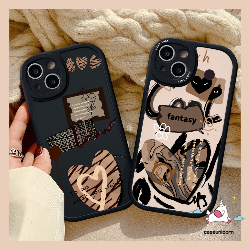 Ins Graffiti Love Heart Back Case Kompatibel Untuk iPhone 7plus 11 14 12 13 Pro Max XR 6 6s 7 8 plus X XS Max SE 2020 Trendi Merek Comme des Garcons Tpu Soft Cover Cases