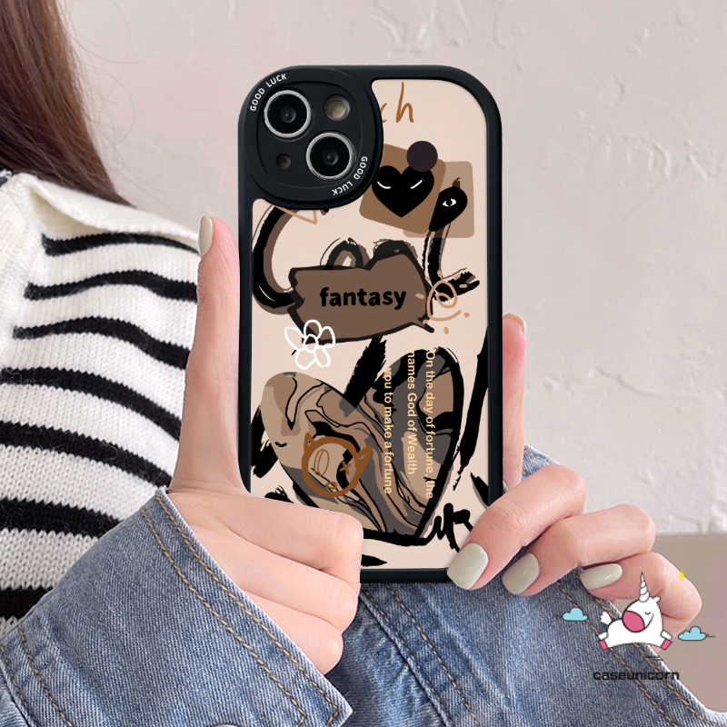 Ins Graffiti Love Heart Back Case Kompatibel Untuk iPhone 7plus 11 14 12 13 Pro Max XR 6 6s 7 8 plus X XS Max SE 2020 Trendi Merek Comme des Garcons Tpu Soft Cover Cases