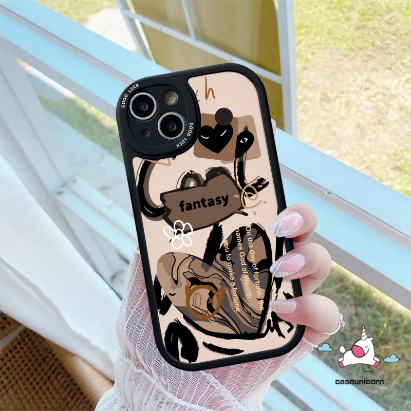 Ins Graffiti Love Heart Back Case Kompatibel Untuk iPhone 7plus 11 14 12 13 Pro Max XR 6 6s 7 8 plus X XS Max SE 2020 Trendi Merek Comme des Garcons Tpu Soft Cover Cases