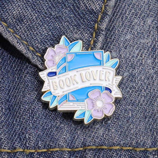 Kreatif Pecinta Buku Enamel Pin Biru Buku Bunga Bros Lencana Kerah Pin Keren Perhiasan Aksesoris Hadiah Untuk Teman Siswa