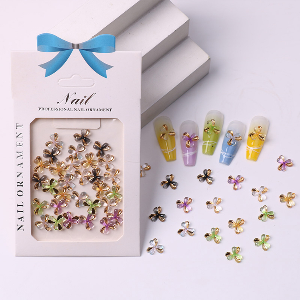 Providence 1tas Pesona Nail Art Efek 3D Mudah Tempel Dapat Dilepas Tahan Lama Aksesoris Kerajinan DIY Warna Campur Semanggi Berbentuk Hati Nail Art Berlian Imitasi Alat Manicure