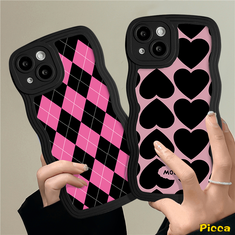 Case Oppo A15 A17 A7 A95 A96 A52 A74 A54 A57 A16 A55 A5s A16K A17K A1k A77s A12 A78 A9 A5 A16s A77 A76 A58 A3s A53 Reno 8T 78 7Z 6 8Z Love Hati Chessboard Diamond Wavy Sarung Tepi