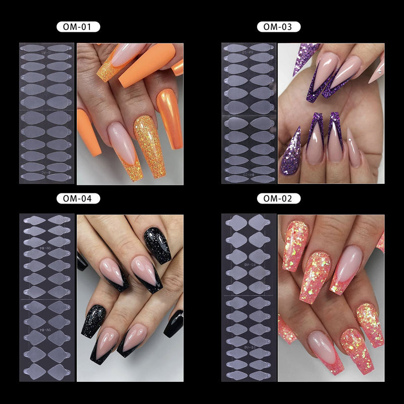 Stiker Garis Prancis Silikon Bentuk Ganda Kuku Untuk Bentuk Ganda Tips Palsu Sistem Gel UV Akrilik Ekstensi Cetakan Nail Art