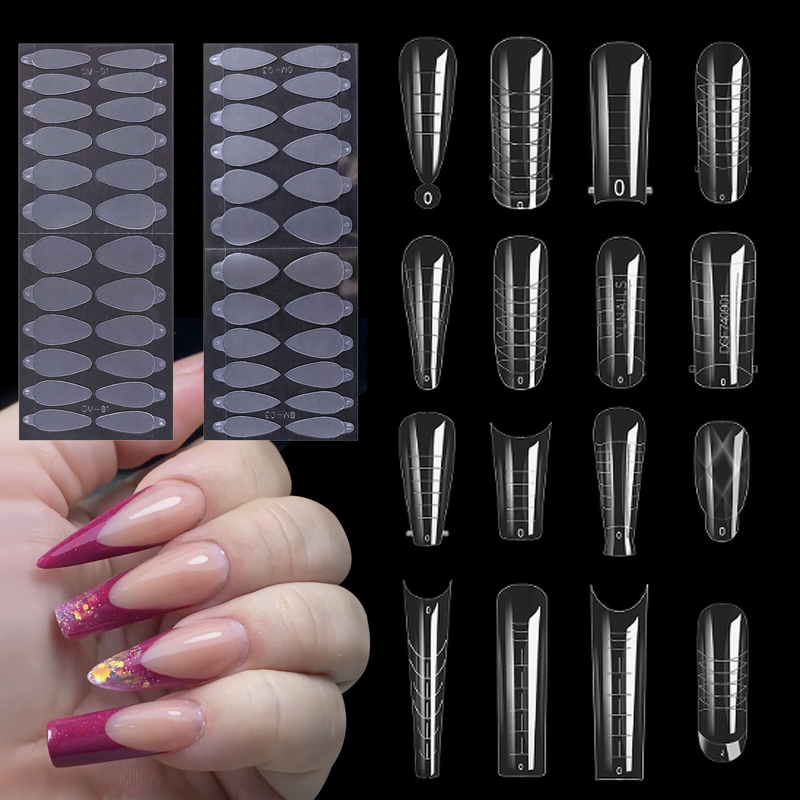 Stiker Garis Prancis Silikon Bentuk Ganda Kuku Untuk Bentuk Ganda Tips Palsu Sistem Gel UV Akrilik Ekstensi Cetakan Nail Art