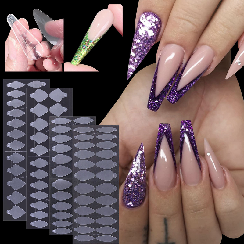 Stiker Garis Prancis Silikon Bentuk Ganda Kuku Untuk Bentuk Ganda Tips Palsu Sistem Gel UV Akrilik Ekstensi Cetakan Nail Art