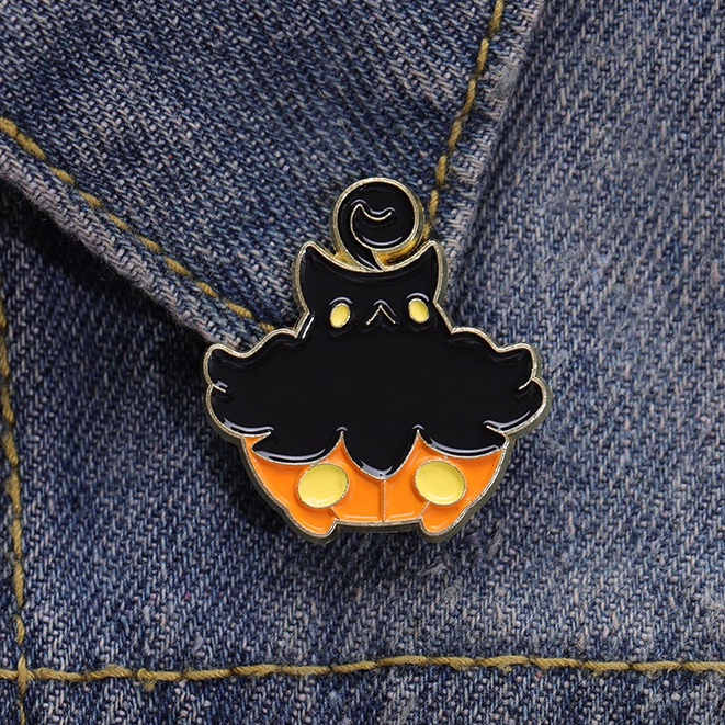 Lucu Kucing Hitam Labu Enamel Pin Halloween Tombol Bros Kerah Lencana Kartun Perhiasan Hadiah Untuk Teman