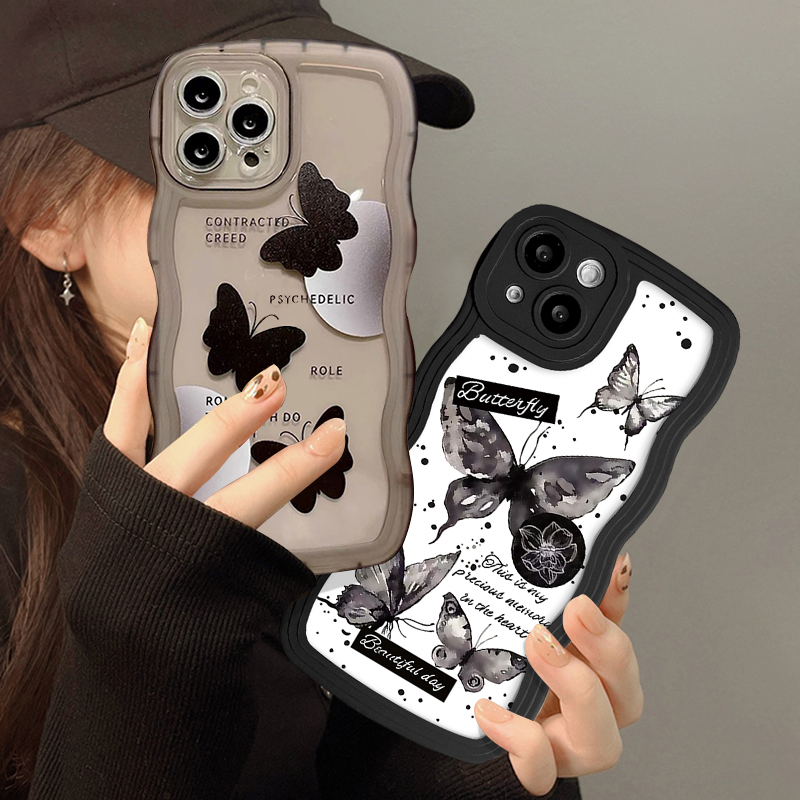 Romance Soft Case Desain Kupu-Kupu Hitam Untuk OPPO A17 A55 A7 A15 A54 A96 A95 A17k A16s A57 A77s A74 A16K A16 A12 A1k A72 A5 A76 A15 A35 A2 A5 A6S A57 A77s A57 A77s A73 A52 A3s A35 A12