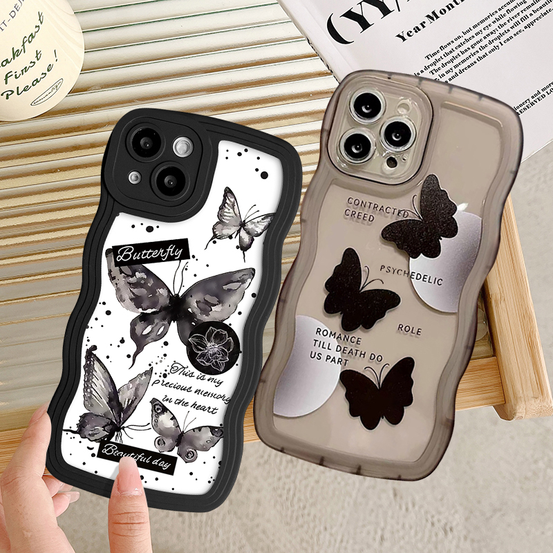 Romance Soft Case Desain Kupu-Kupu Hitam Untuk OPPO A17 A55 A7 A15 A54 A96 A95 A17k A16s A57 A77s A74 A16K A16 A12 A1k A72 A5 A76 A15 A35 A2 A5 A6S A57 A77s A57 A77s A73 A52 A3s A35 A12