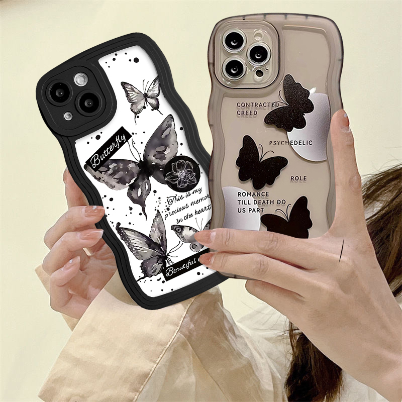 Romance Soft Case Desain Kupu-Kupu Hitam Untuk OPPO A17 A55 A7 A15 A54 A96 A95 A17k A16s A57 A77s A74 A16K A16 A12 A1k A72 A5 A76 A15 A35 A2 A5 A6S A57 A77s A57 A77s A73 A52 A3s A35 A12