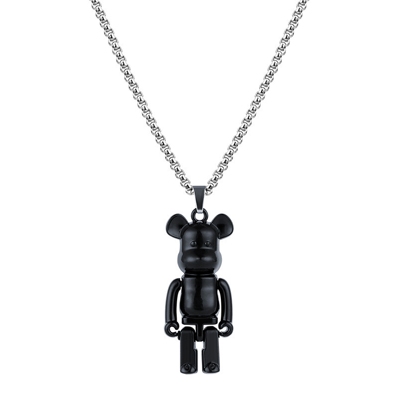 XiaoboACC Kalung Rantai Liontin Beruang Pelangi Bahan Stainless Steel Gaya Hip Hop - 60CM