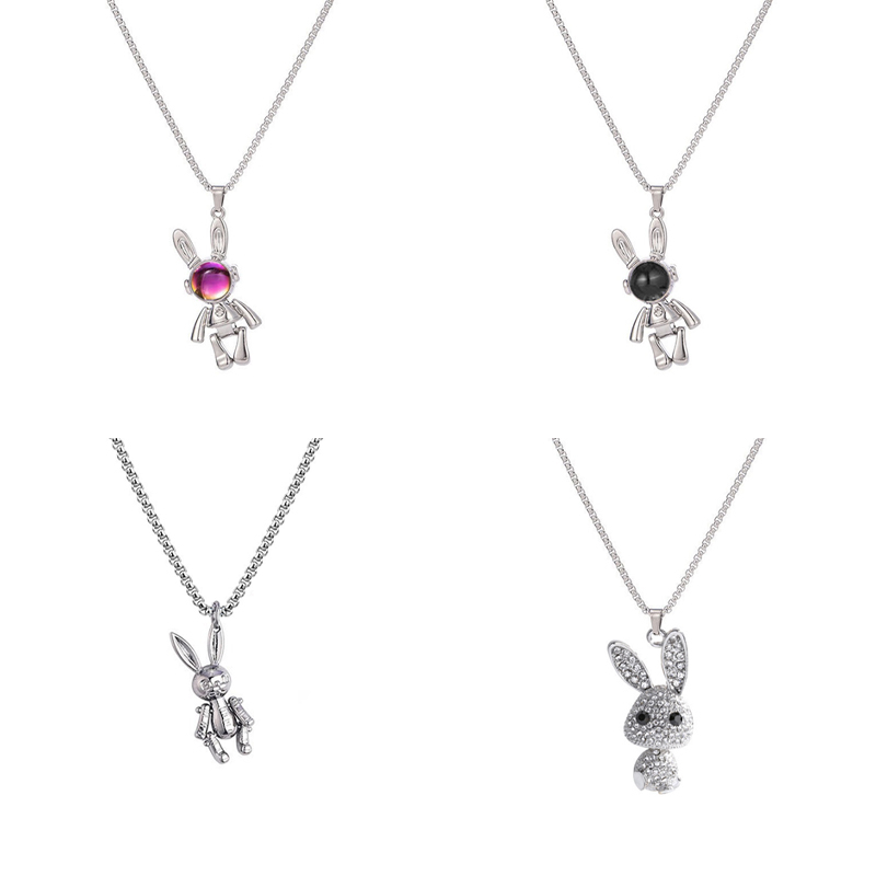 XiaoboACC Kalung Rantai Liontin Kelinci Bahan Stainless Steel Ukuran Gaya Hip hop - 60CM