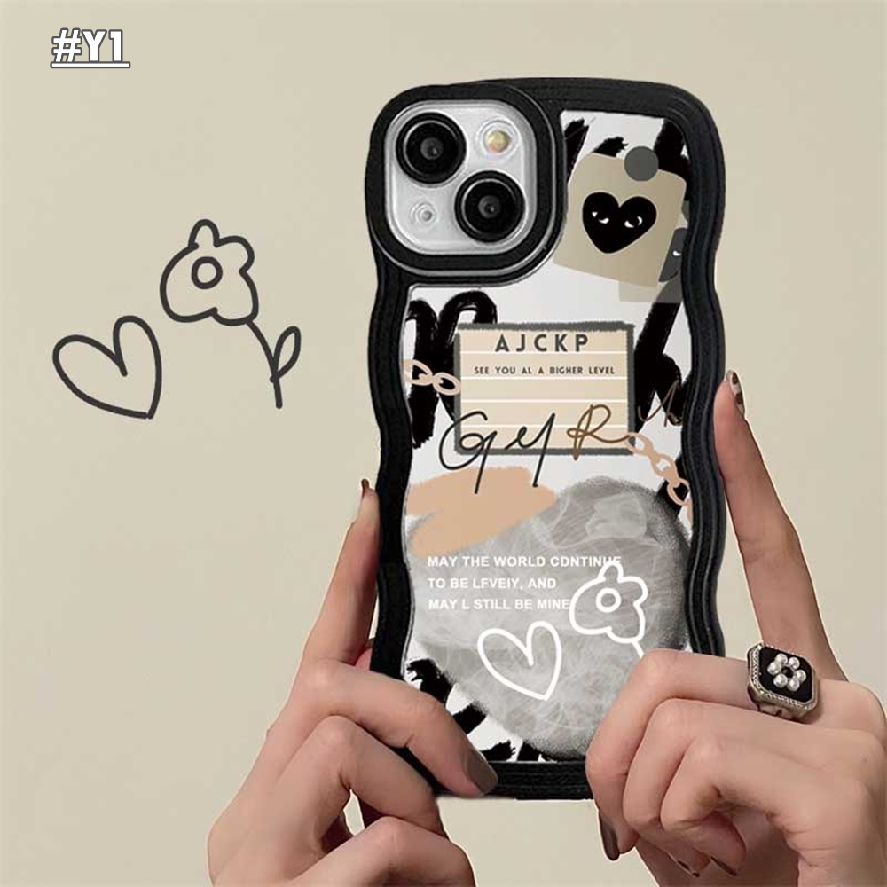 Redmi Note 12 Note 11 Pro Note 11S 10C 10A 9C 9A 10 9T 9 Note10 5G 10s Note9 Note8 Poco X3 NFC M3 A1 Case Lukisan Cat Minyak Doodle Love Hati Floral Wavy Edge TPU Soft Back Cover BY