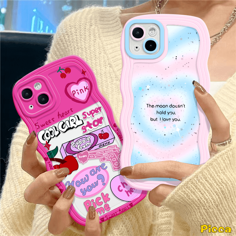 Realme C53 C35 C33 C25 C12 C30 C15 C21Y C25Y C20 C25s 9 9i 5s 8i 7i 7 6i 5i 8 9 Pro+C11 5 10 C17 C20A C3 Ins Pink Cherry Sweet Gradient Love Heart Wavy Edge Lembut Cover Belakang Tpu