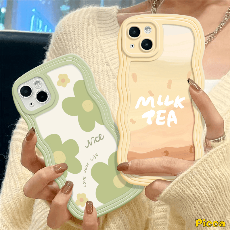 Fresh Flowers Case Infinix Hot10 11 9 12 Play Smart4 5 6 Plus Hot10 8 11s 10s 12i 12Pro 20 9 20s 10Lite Note 12Pro 10Pro 12 G96 Milk Tea Color Floral Wavy Edge Soft Tpu Cover