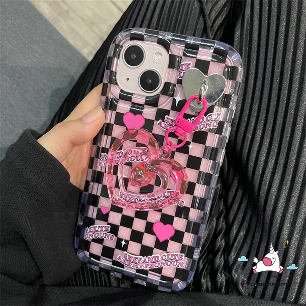 Casing Ponsel Tahan Guncangan Kompatibel Untuk IPhone 7plus11 14 13 12 Pro Max6 8 6s 7 Plus XR X XS Max SE 2020 Bunga Cinta Hati Kotak-Kotak Pola Tidak Teratur Lembut Airbag Cover