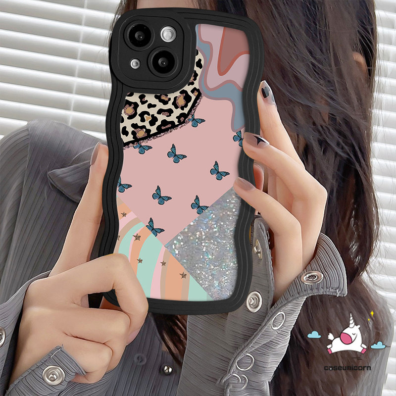 Casing Redmi9 12C 9T 10A 10C 9A 10 9C NFC POCO M3 X3 Pro NFC Redmi Note 10 10s 10Pro 11 11s 9 8 9Pro 9s 11pro+Note10 Pro Max Mi 11T Pro Soft Wavy Edge Retro Hitam Case Kupu-Kupu