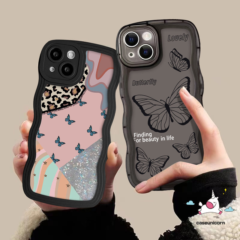 Soft Case TPU Motif Kupu-Kupu Hitam Retro Untuk iPhone 11 14 13 12 Pro Max 6 6s 8 7 14 Plus XR X XS Max SE 2020